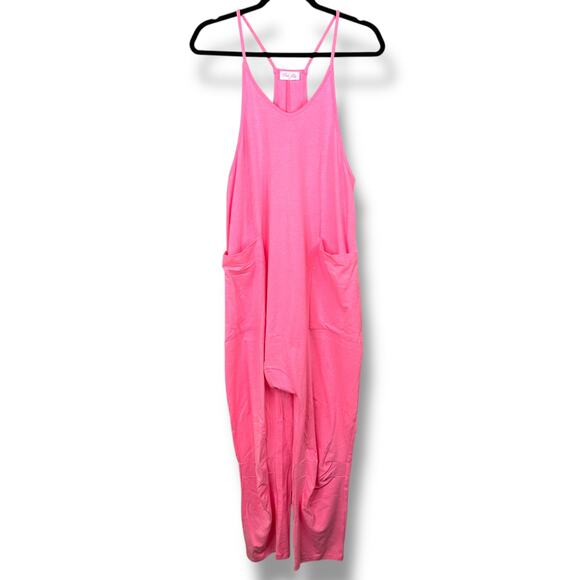 Pink Lily NWT Day In The Life Neon Pink Slouchy Relaxed Fit Dropped Jumpsuit XS - Picture 5 of 10